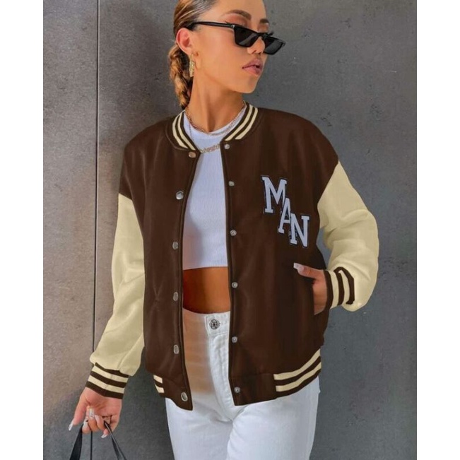 Rampa Shein Varsity Jacket Brown Medium on Tag can fit up to Large ...