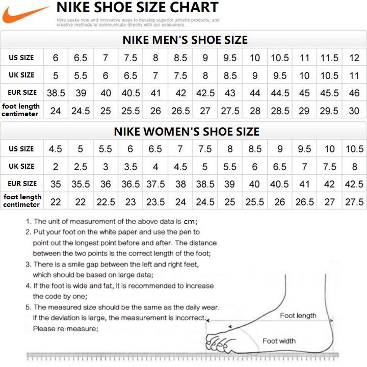 Men's Footwear Size Chart. Nike PH