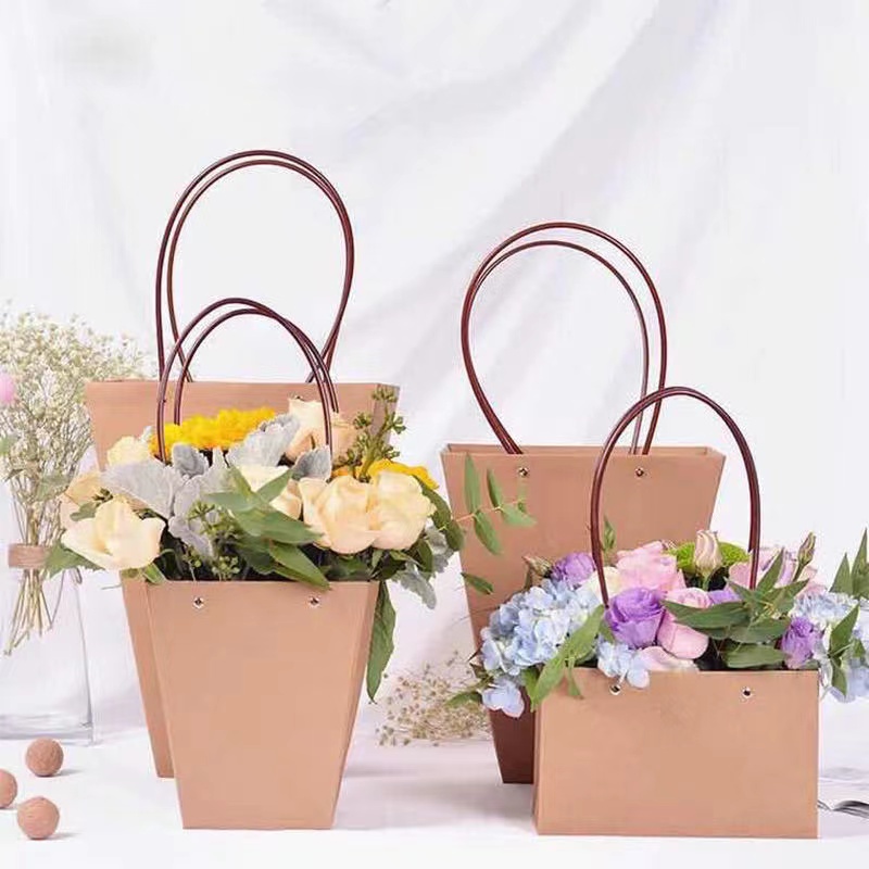 Kraft paper tote bag flower shop wrapping paper gift packaging tote bag ...