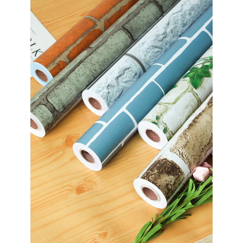 Imitation grain brick wall paper adhesive waterproof wallpaper