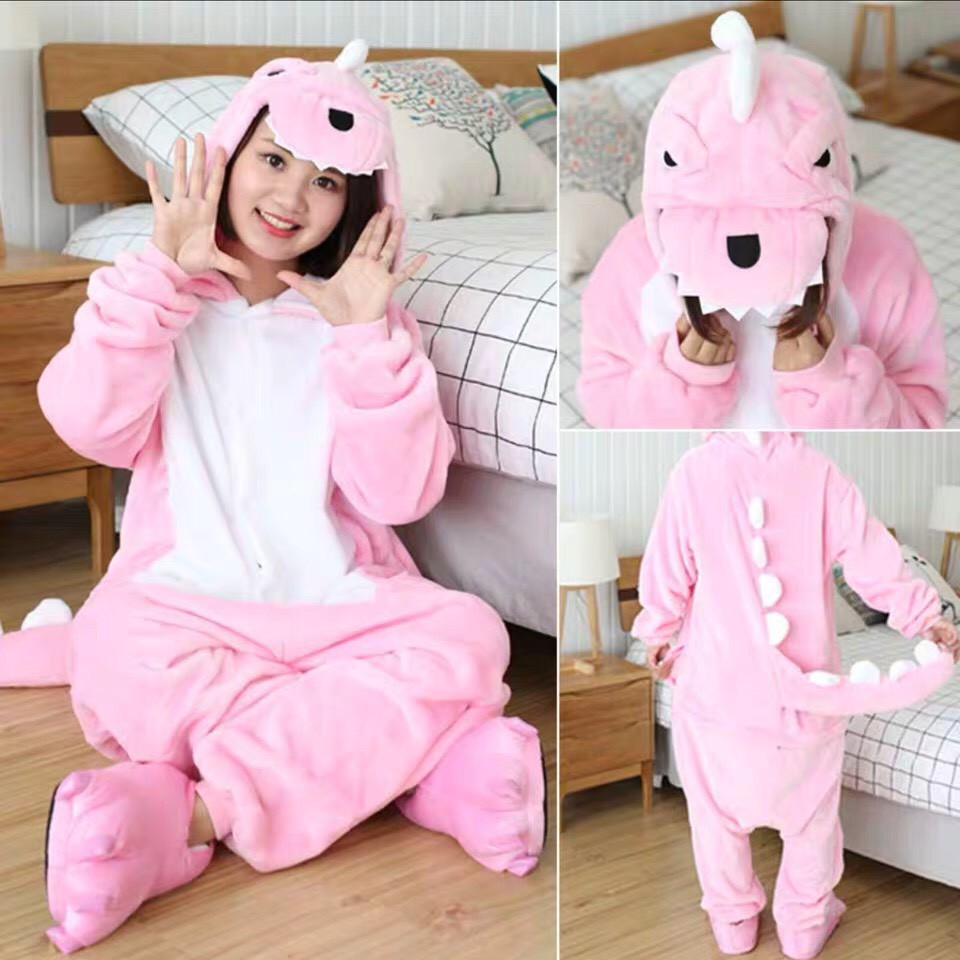 Sexy Pink Faux Fur Dinosaur Onesie Pajama Costume