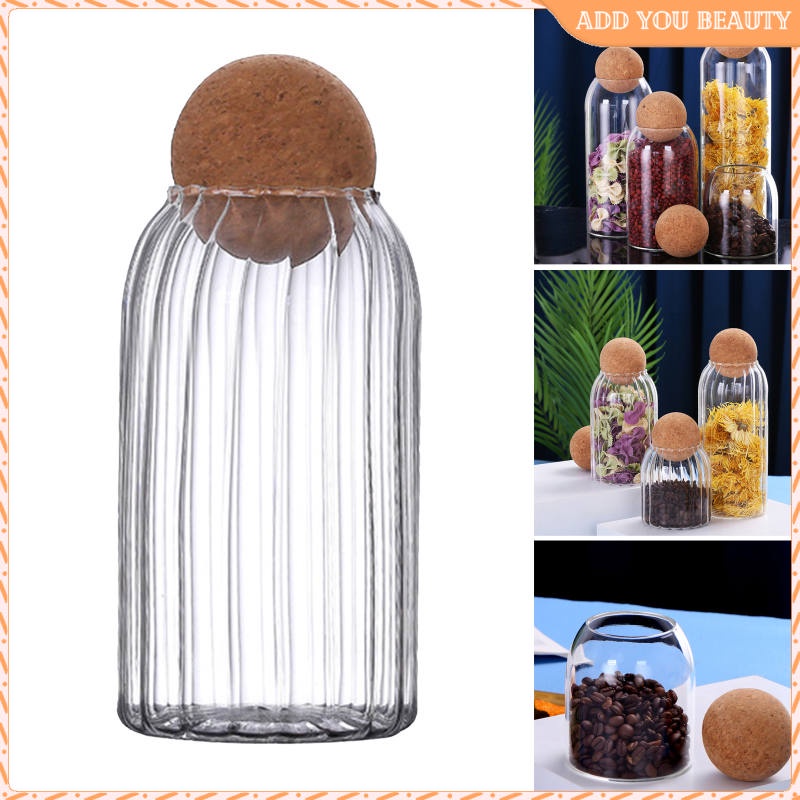 Glass Storage Container with Ball Cork Decorative Organizer Bottle ...