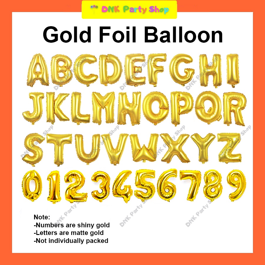 16 inch Letter Number Foil Balloon Alphanumeric Alphabet Gold Party ...