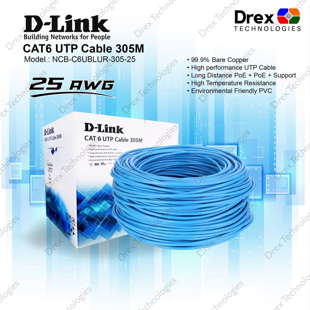 d-link cat 6 utp cable 305m 23awg grey (original)