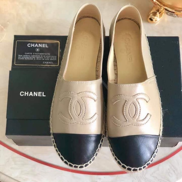 Chanel Shoes, White Black 22C Leather Grained Calfskin Mesh Flats Runners  Tra, Black/White, (Size 9), New, Tradesy