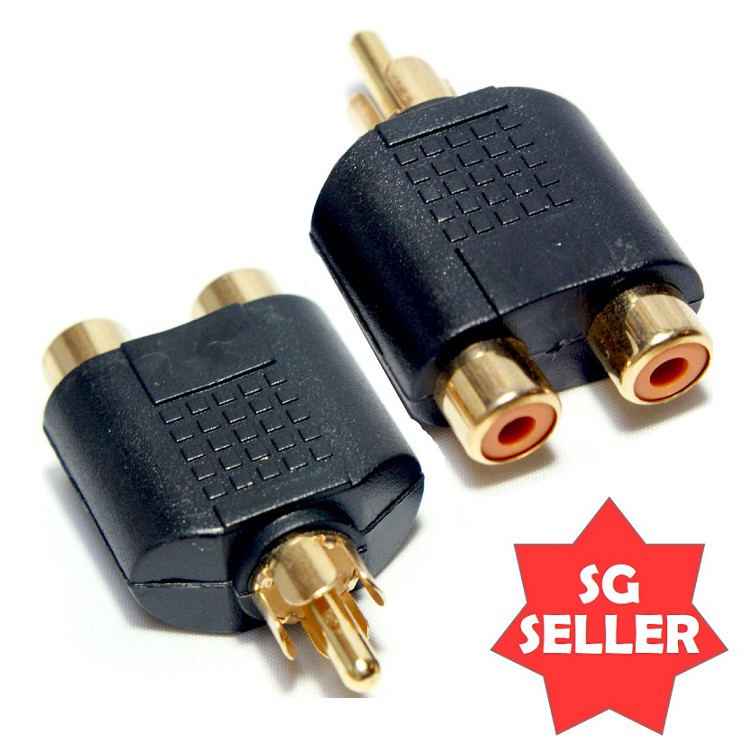 RCA Male to 2 RCA AV Splitter Female Converter Adapter Converter Gold ...