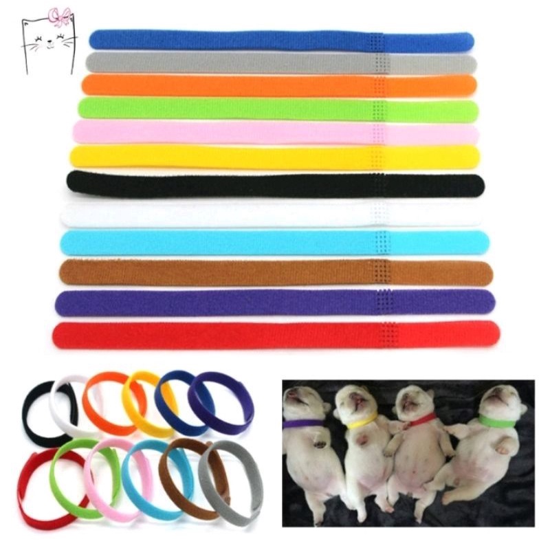 12 Colors Puppy Id collars whelping band newborn soft fabric adjustable ...