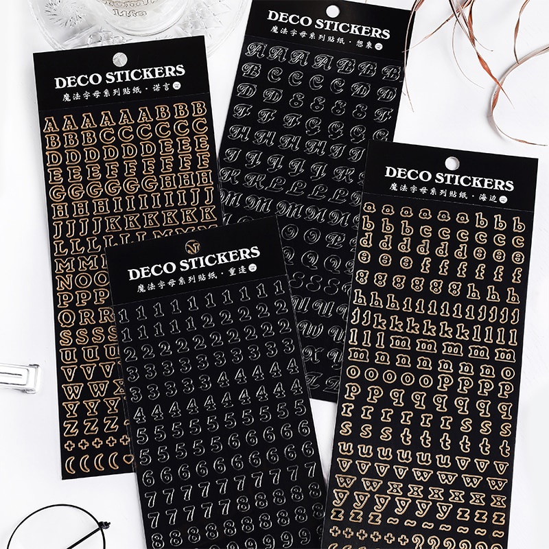 Journamm PET Bronzing Style Stickers Letters and Number Scrapbooking ...