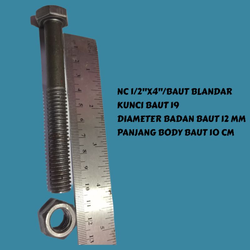 KAYU Bolt Blandard 4 INCH Key 19 Long 10CM NC 1/2 X 4 INCHBolts Nuts