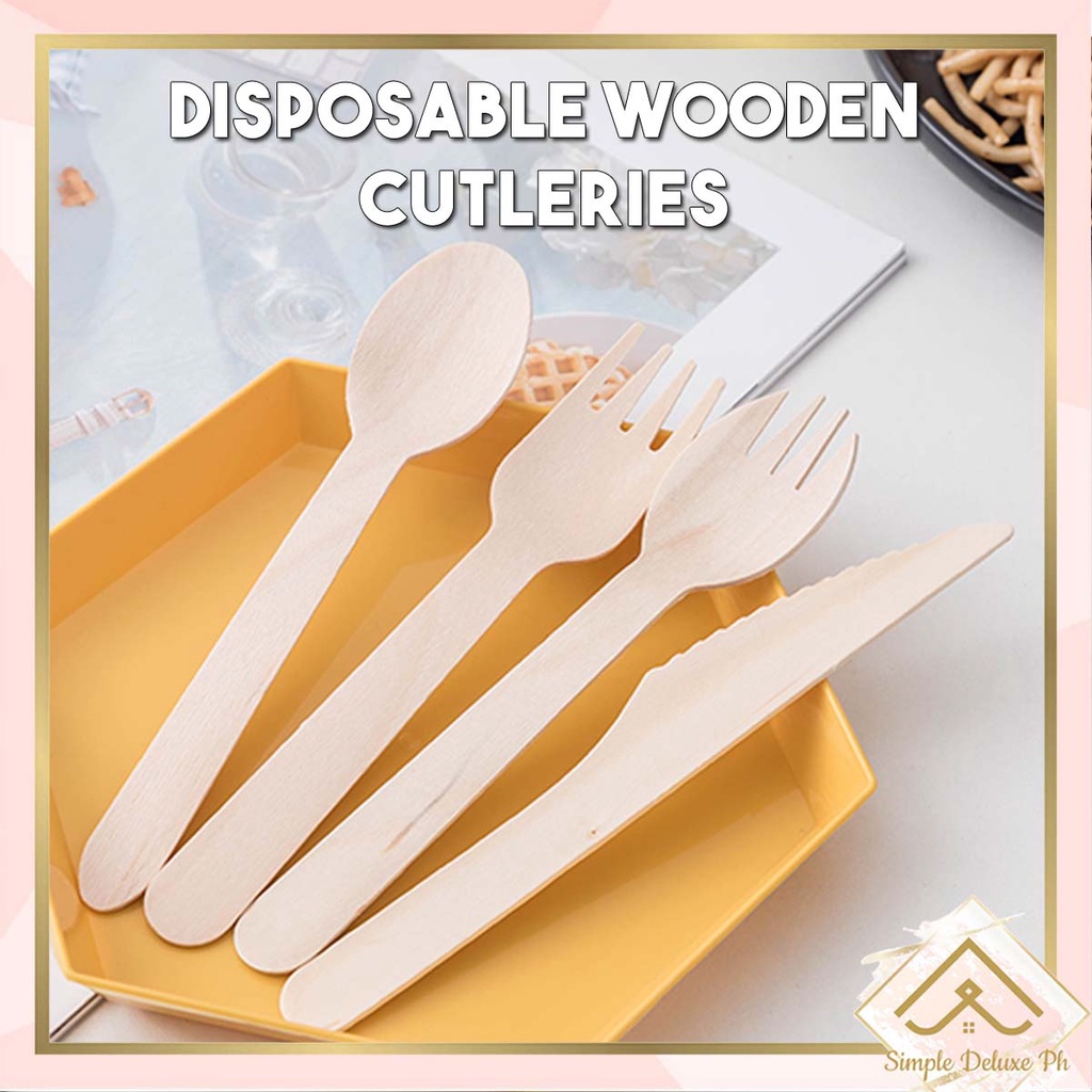 Wooden Disposable Cutlery 100 pcs Individually Packed Spoon Fork Knife