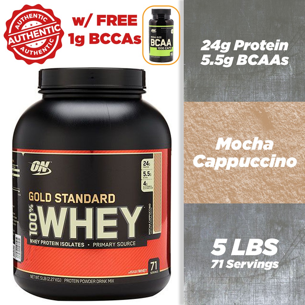 Optimum Nutrition Gold Standard 100 Whey 5 Lbs With Free Optimum Nutrition BCAAs 60 Capsule