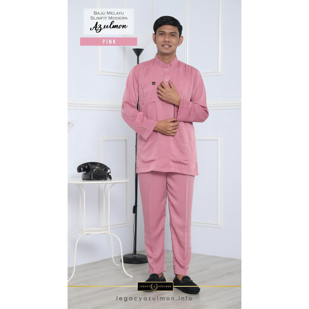BAJU MELAYU AZULMON SLIMFIT MODERN (PINK) | Shopee Philippines