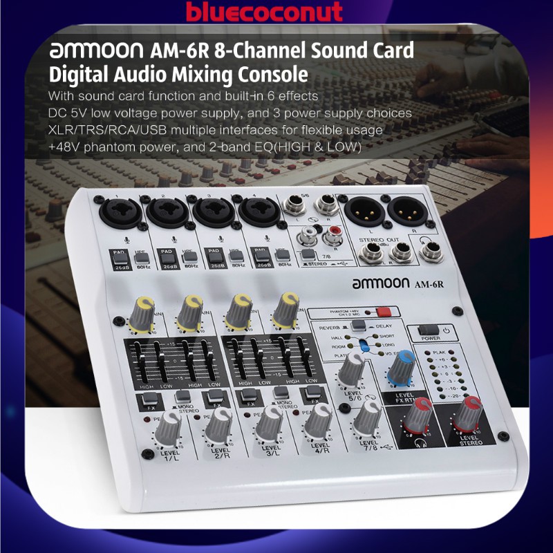 ammoon AM 6R 8 Channel Digital Audio Mixer Mixing Console Built