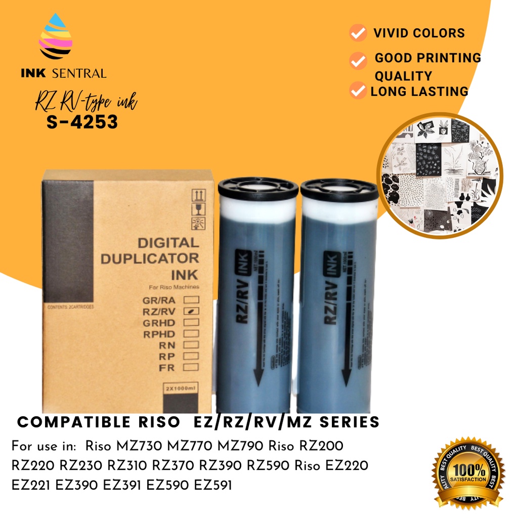 INKSENTRAL RZ/RV, TWO (2) Tubes 1000ml black, RISOs compatible with EZ ...