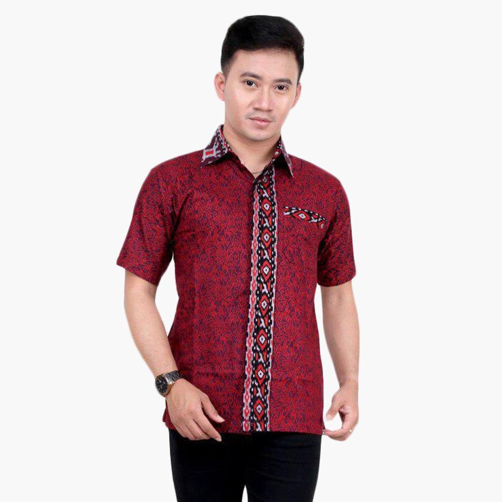 MERAH KEMEJA MODERN MEN'S BATIK SHIRT SHORT SLEEVES MEGA MENDUNG RED ...