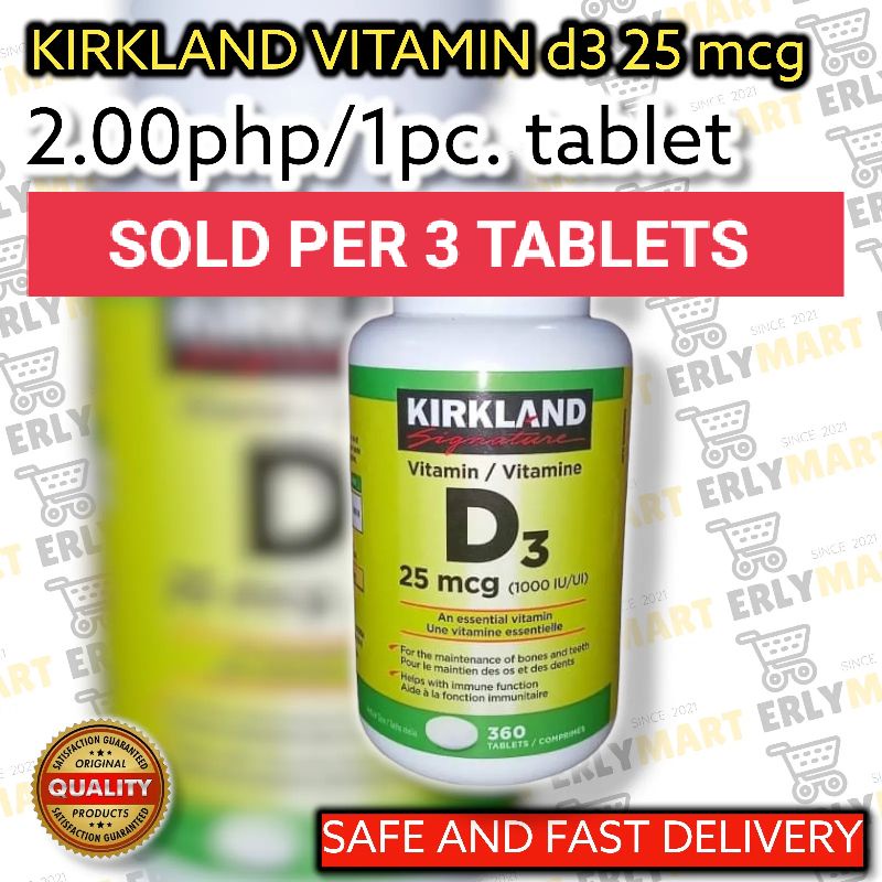 Kirkland Signature Vitamin D3 25mcg (1000IU/UI) Tablets Sold per 3
