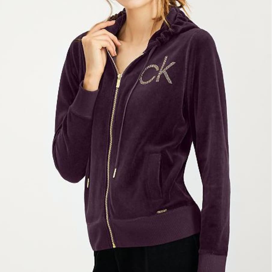 Calvin Klein Embellished Logo Velour Jacket size S color Purple Aubergine Shopee Philippines