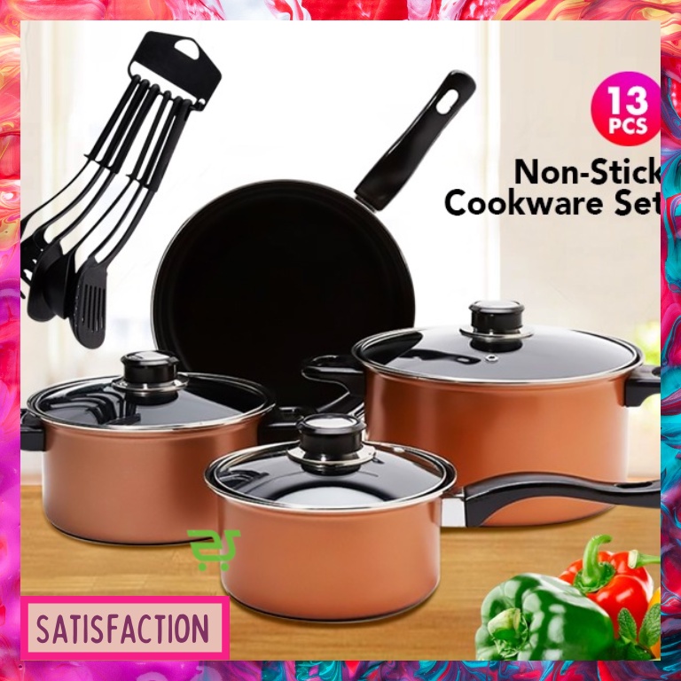 STSF 13 Pcs Cooking Set Cookware Set Non Stick Pan and Casserole with