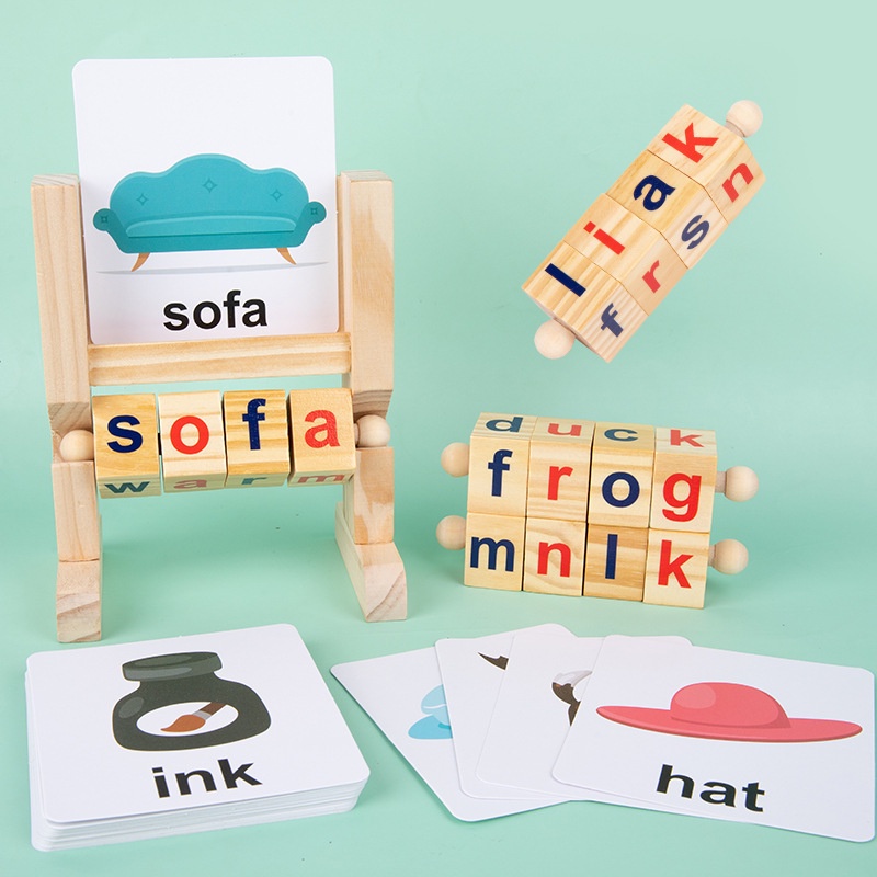 Treeyear Wooden Reading Blocks Short Vowel Rods Spelling Games Sight ...