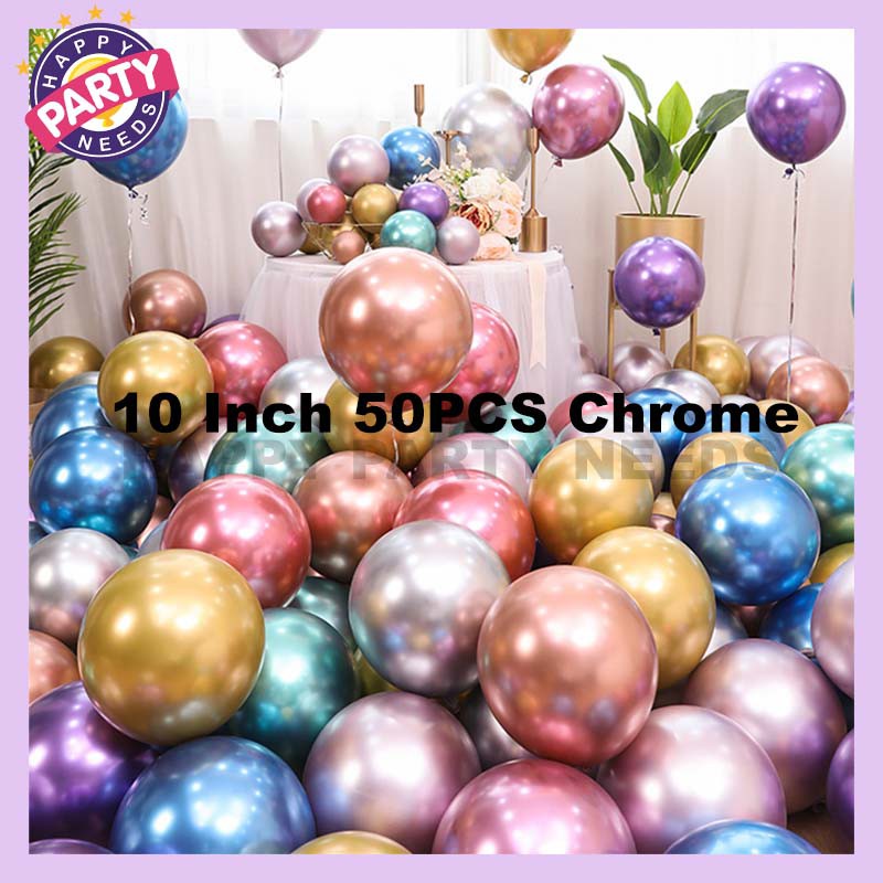 10 Inches 50 Pcs Chrome Metallic Latex Balloons Birthday Balloons Party