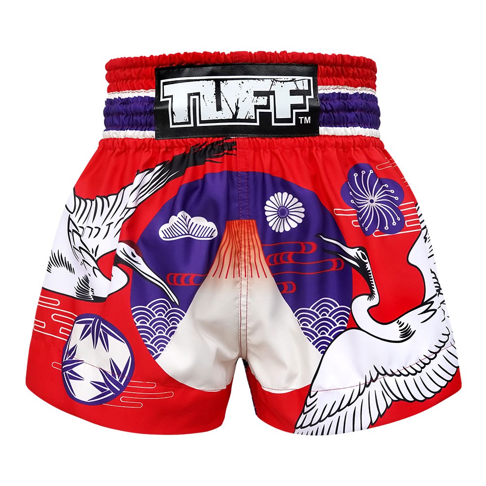 TUFF Muay Thai Boxing Shorts Red Japanese Drawing Crane Birds | Shopee ...