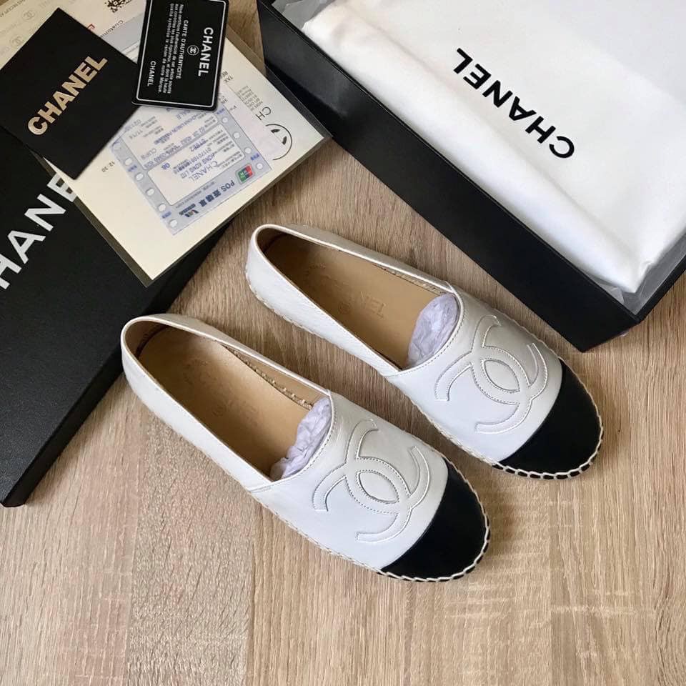 Chanel white leather espadrilles sale