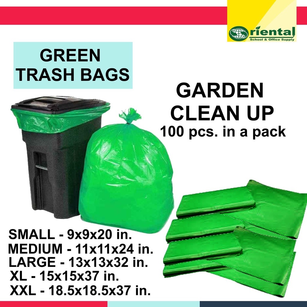 Green Trash Bag Recycled Garden Clean up Garbage 100 pieces in a pack ...