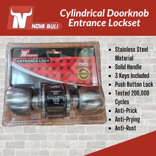 Doorknob Cylindrical Door Knob Stainless Steel Entrance Lockset Nova ...