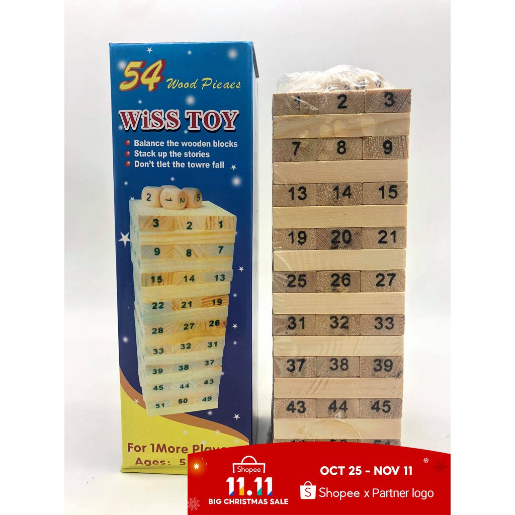 54 Pcs Wooden Wiss Toy Building Blocks Jenga | Shopee Philippines