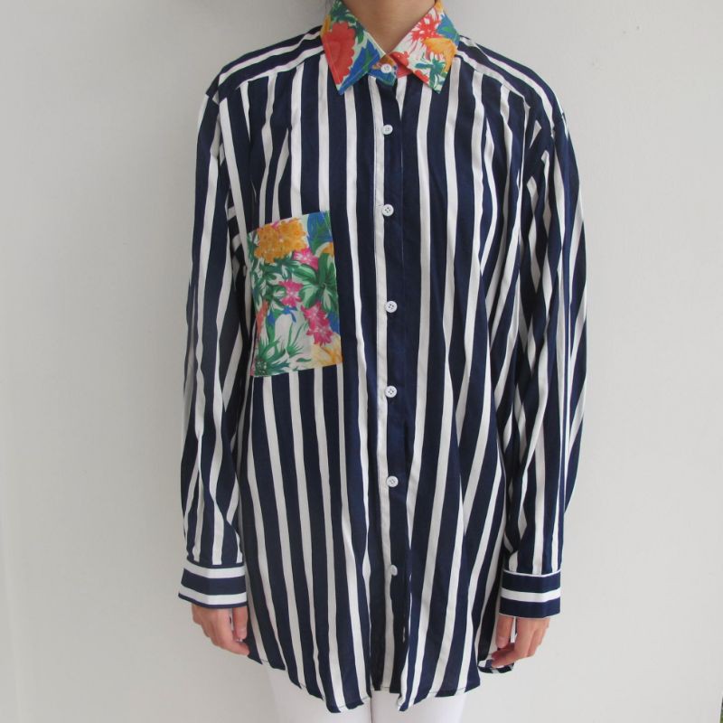 KEMEJA Oversized shirt with mix pattern collar pattern | Shopee Philippines