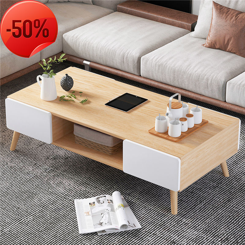 Gv3y Coffee Table with Drawer Solid Wood Living Room Simple Modern