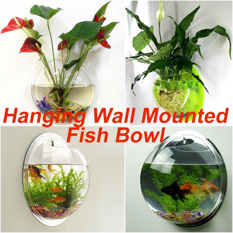 AQUARZOO Aquarium Hanging Wall Mounted Fish Bowl Plant Pot Betta