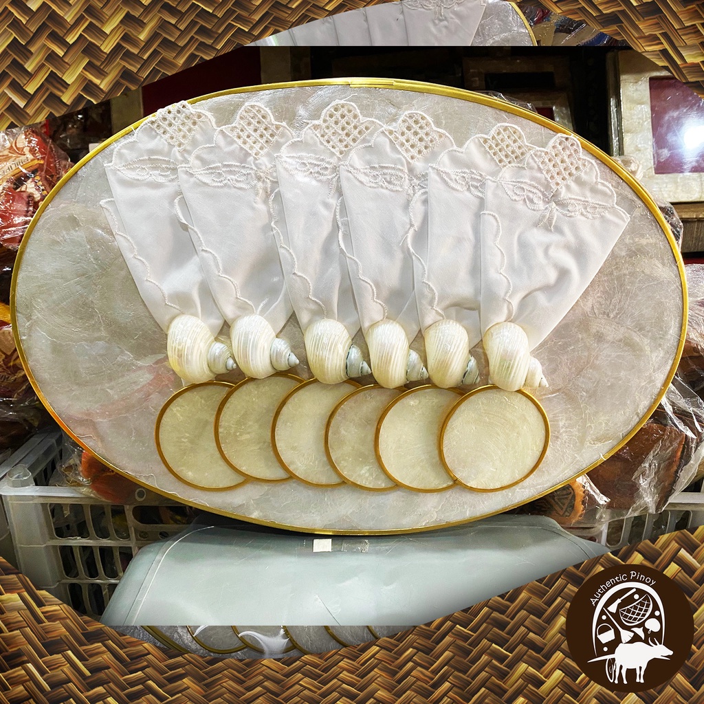 Set of 6 Capiz / Kapis Shell Placemats, Coasters, Table Napkin & Table