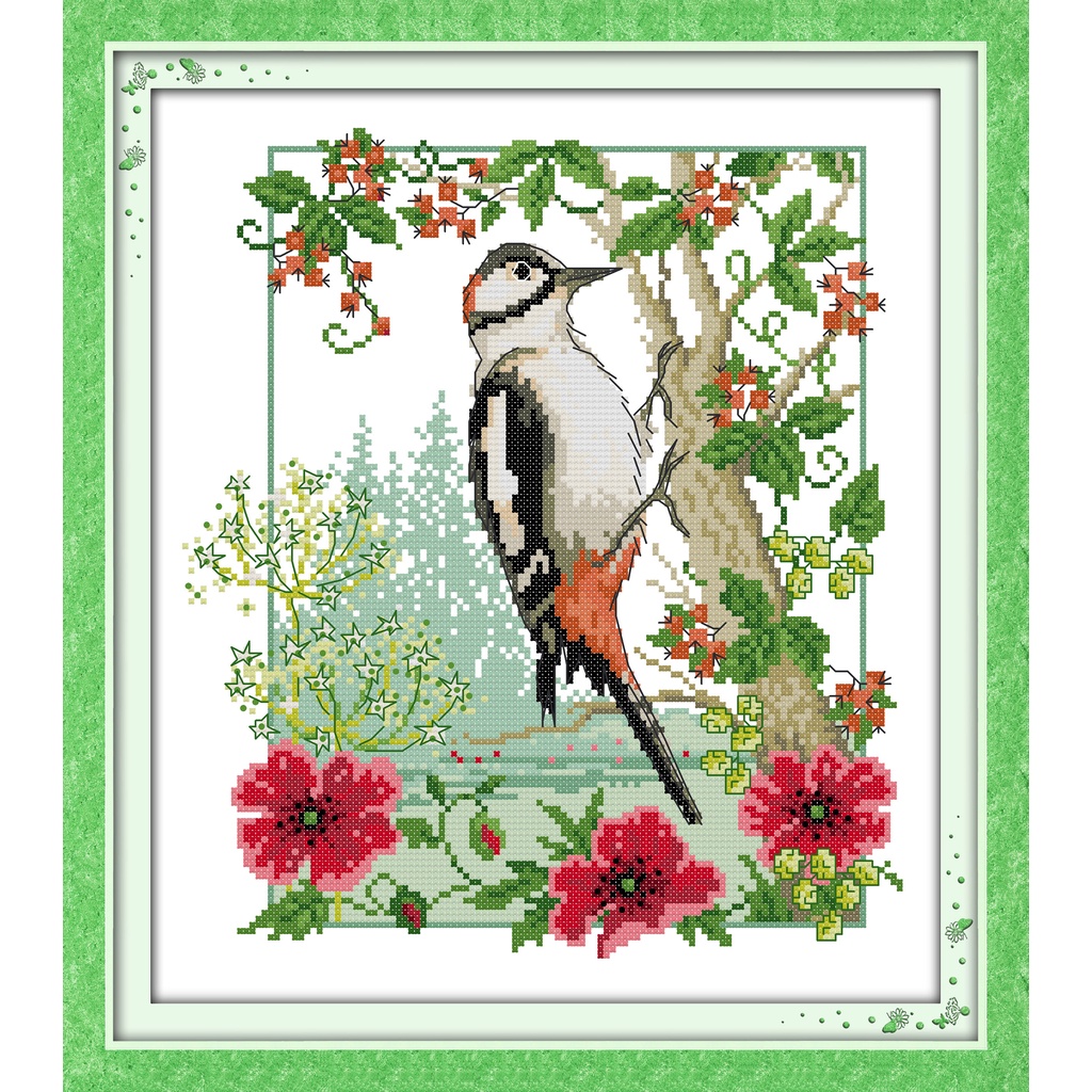DIY Cross Stitch Stamped Kits Home Decor , Pre-Printed Cross-Stitching  Patterns for Beginner Kids & Adults– Embroidery Needlepoint Starter Kits,  Woodpecker