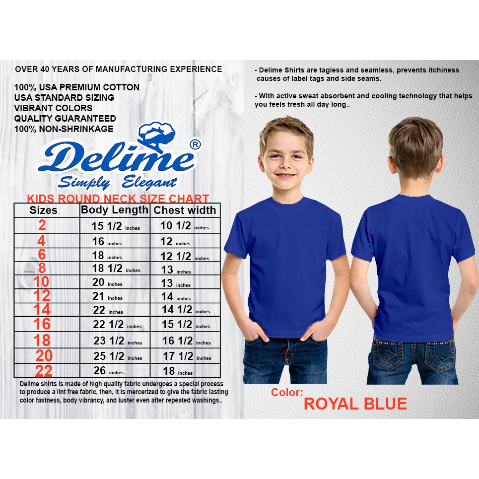 Delime Kids T Shirt Round Neck Plain Royal Blue Shopee Philippines