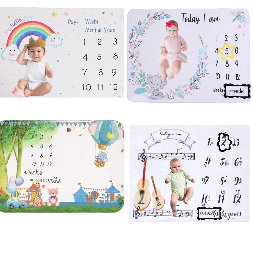 Baby Monthly Milestone Blanket For Girl Boys Floral Wings Newborn Soft ...