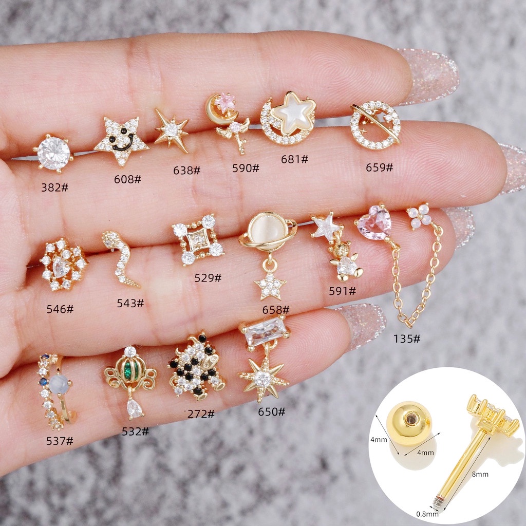 18k Gold Color Sweet Fashion Earrings Women Stainless Steel Rod Pierced ...