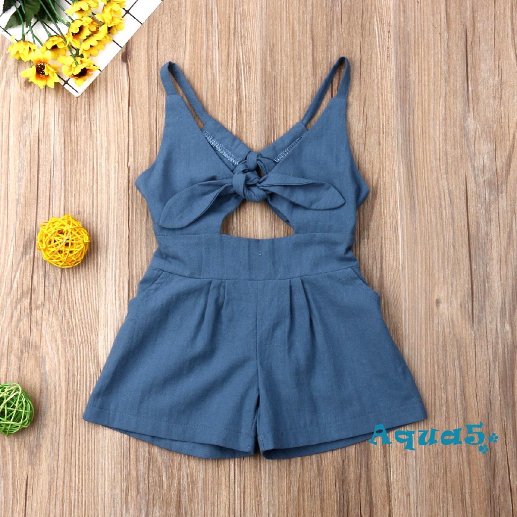 ℛToddler Kids Baby Girl Backless Solid Romper Jumpsuit Playsuit Outfit