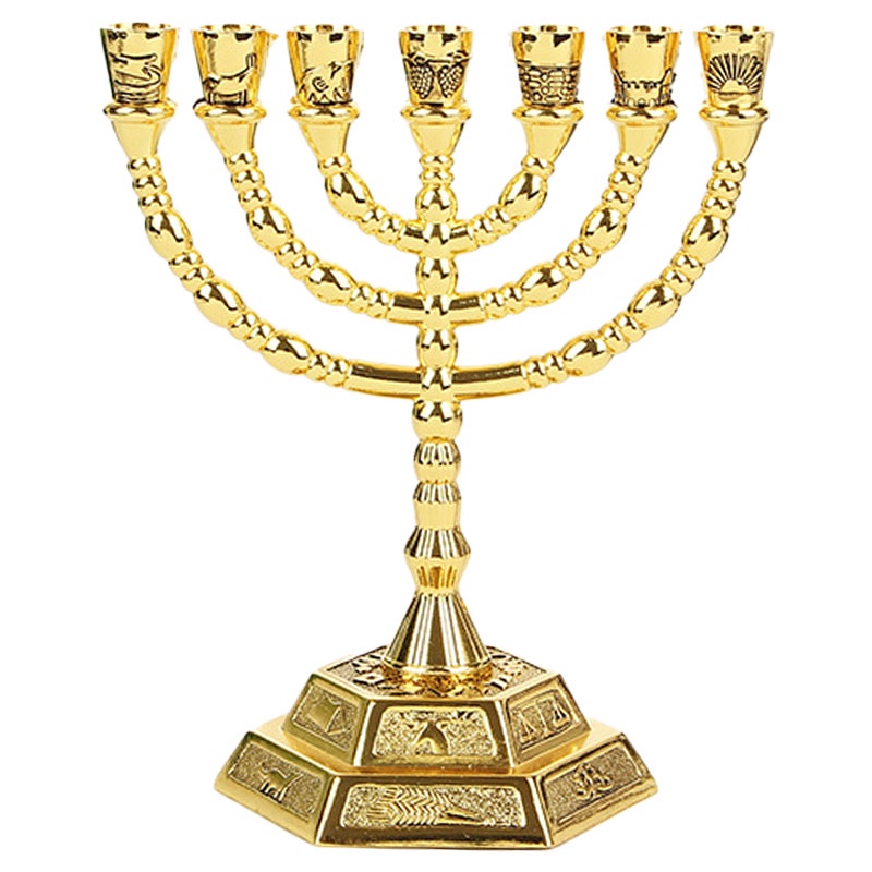 Golden Jewish Menorah CandleHolders Religions Candelabra Hanukkah Candlesticks 7 Branch Menorah