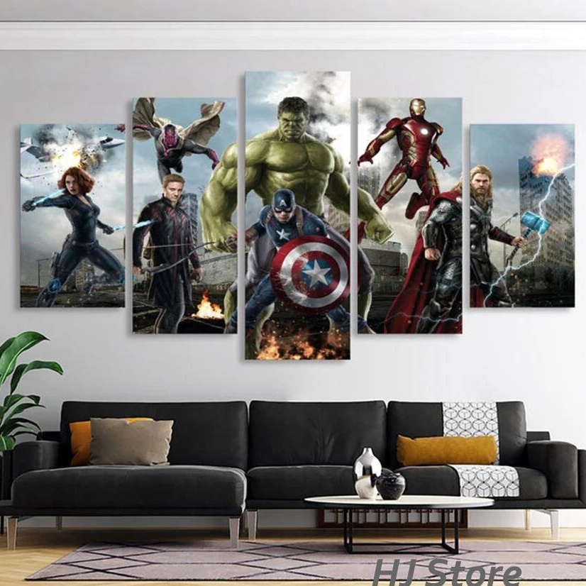 5 Panels Wall Marvel Moive Super Hero Art Avengers Canvas Painting