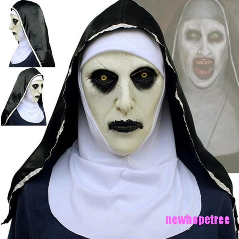 NTPH The Horror Scary Nun Latex Mask w/Headscarf Valak Cosplay for