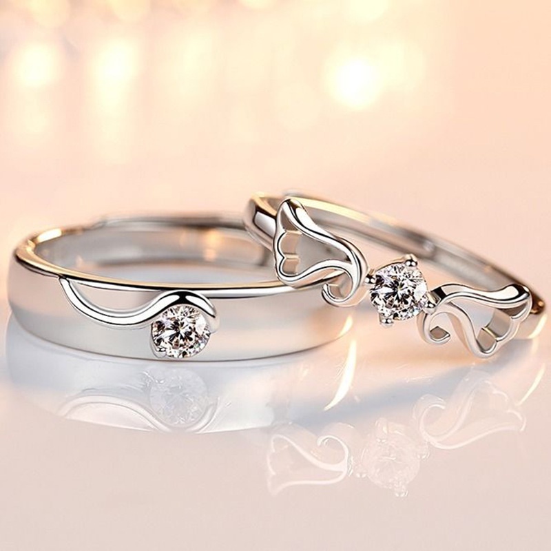 Silver Couple Open Adjustable Diamond Wings Pair Rings | Shopee Philippines