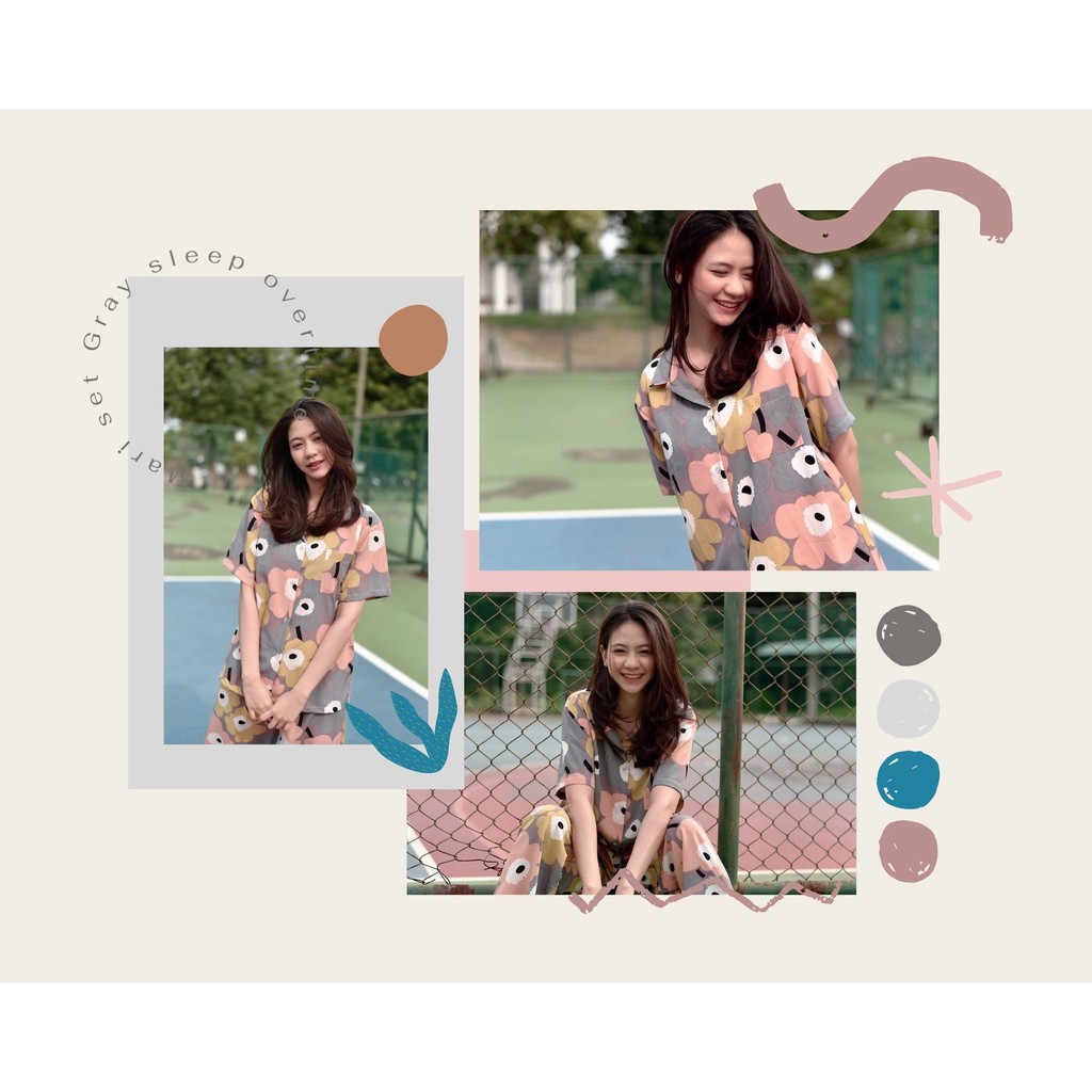 Mari set Grey (Pajamas Short Sleeve + Long Leg) | Shopee Philippines