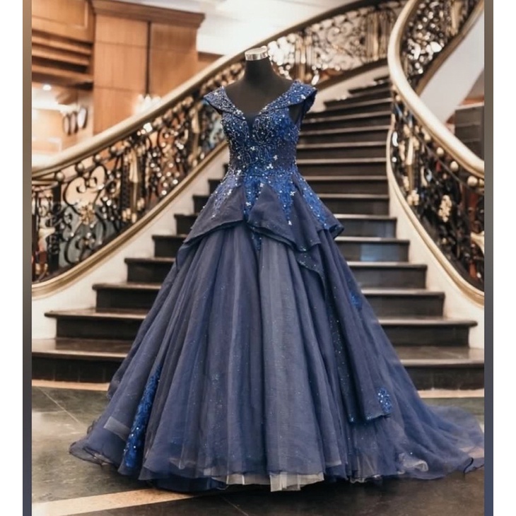 BLUE GOWN BLUE BALL GOWN OFF SHOULDERS GOWN Shopee Philippines