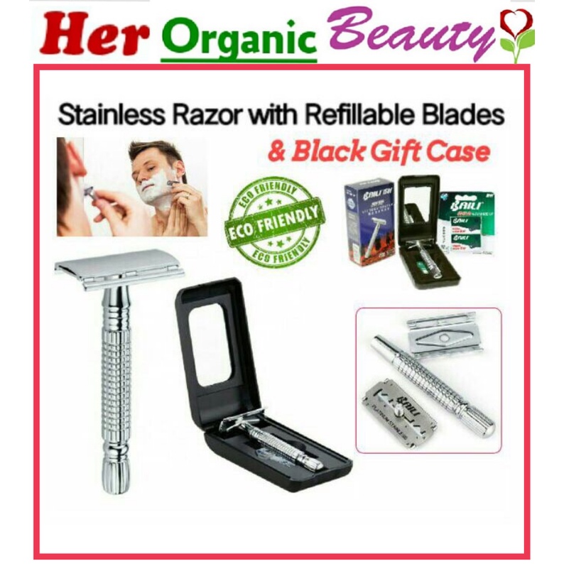 Stainless Silver Safety Double-sided Blade Razor w/ Refillable Blades ...