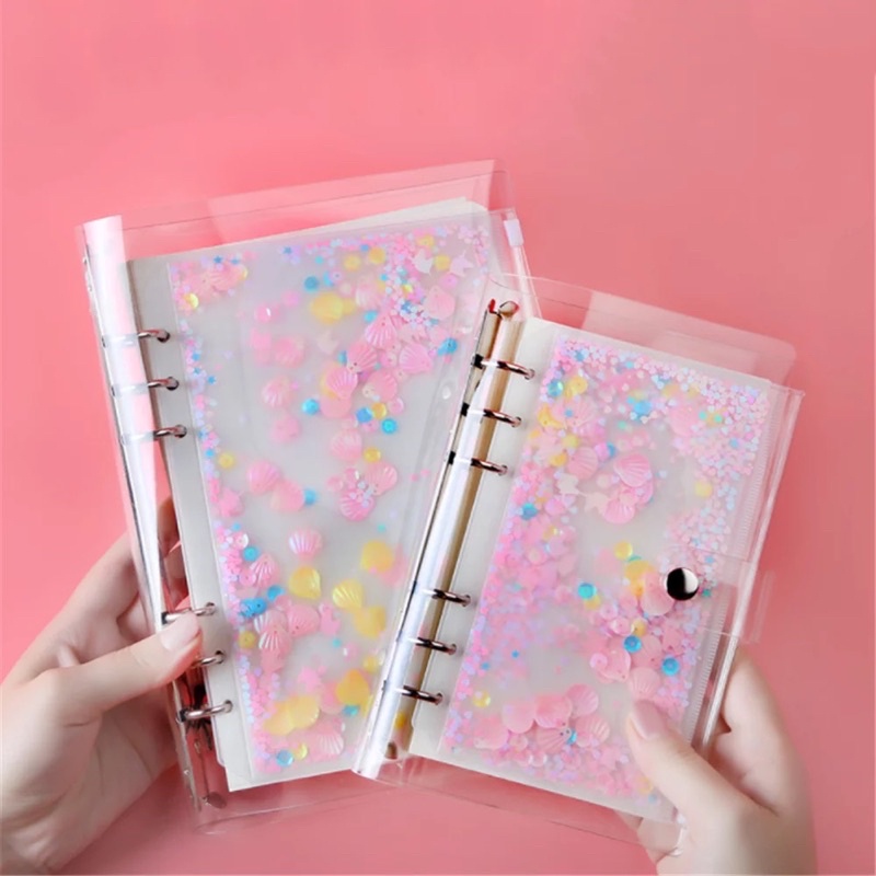 6 Holes PVC Loose Leaf Glittered Pocket Zipper Bag for Binder Shopee