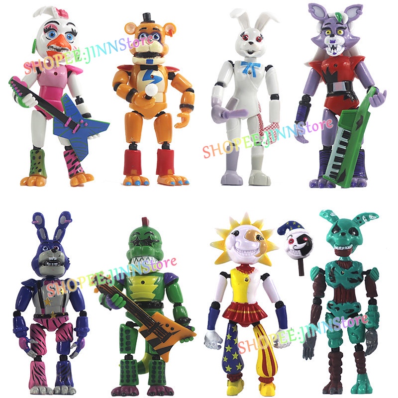 JINN 8pcs FIVE NIGHTS AT FREDDY'S:Security Breach Figures FNAF Freddy Chica  Gator Wolf Vanessa Vanny Assemble Toys Collectibles Gifts