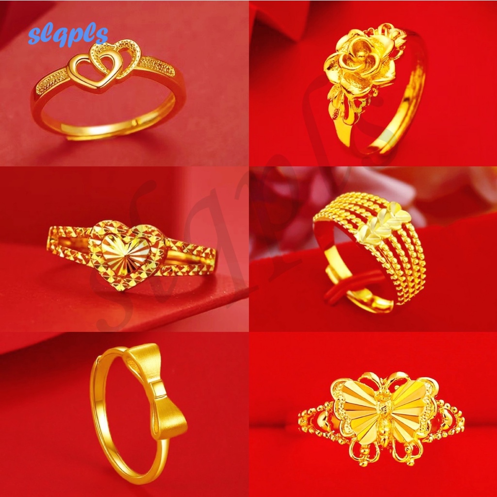 18K Saudi Gold Ring Women'S Heart Ring Love Rose Ring Copper Color ...
