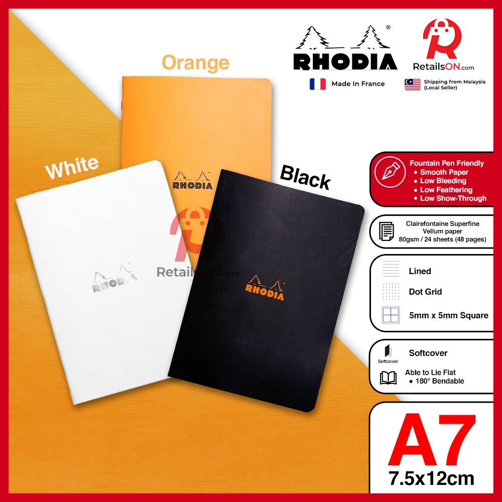RHODIA Notebook - Classic Stapled Series (A7) - Fountain Pen Friendly ...