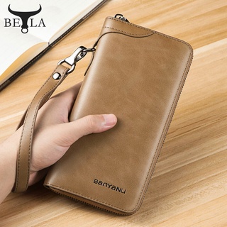 BELA Men's Long Wallet Genuine Cow Leather Zipper Retro Design